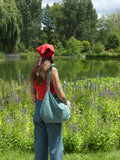 Le sac Ginette turquoise - tote bag fleurs rouges Melanink
